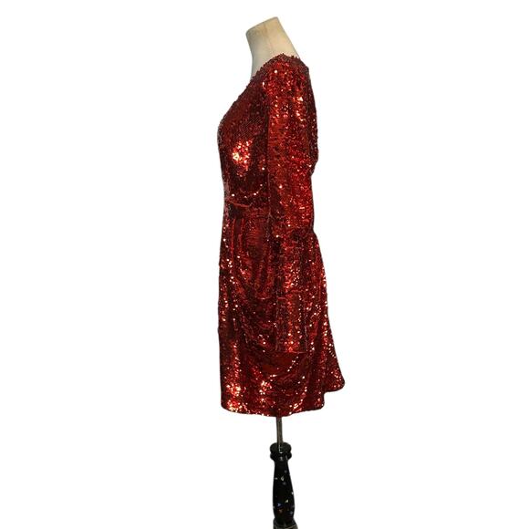 Gabrielle Union red sequins long sleeves deep v neck party dress size medium - Picture 8 of 16